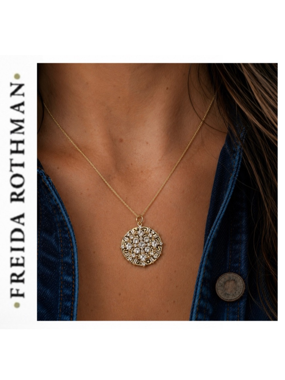 Freida Rothman Vault Gold Mixed-Cut CZ Cluster
Statement Pendant